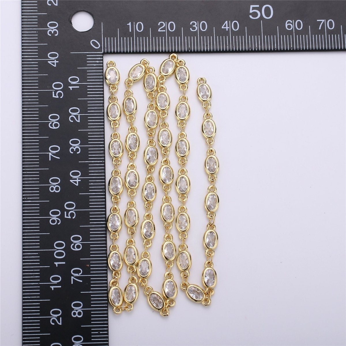 24K Gold Filled Clear Cubic Zirconia Chains, Oval Bezel Chains Silver 1 Yard 5mm CZ Connectors Link for Rosary Necklace Supply, White Gold Filled DESIGNED Chain | ROLL-104, ROLL-105 Clearance Pricing - DLUXCA