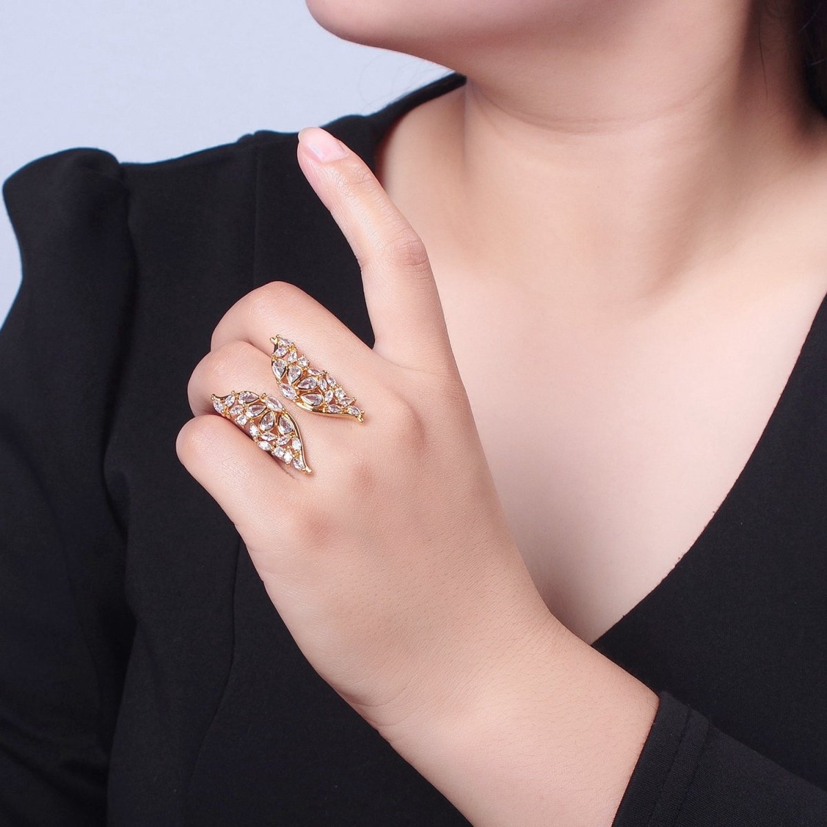 24K Gold Filled Clear Cubic Zirconia Grand Gold Butterfly Mariposa Adjustable Statement Ring O-793 - DLUXCA