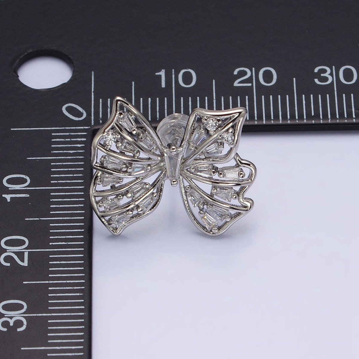 24K Gold Filled Clear CZ Baguette Wings Mariposa Butterfly Stud Earrings in Gold & Silver | AB676 AD898 - DLUXCA