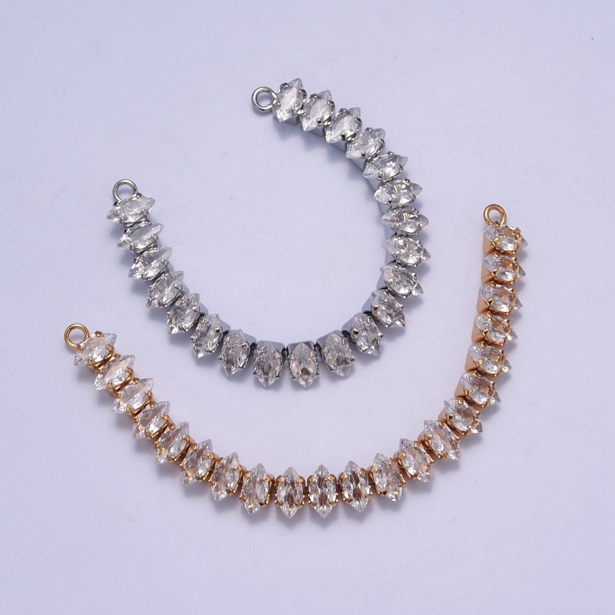 24k Gold Filled Clear CZ Marquise Paved connector Bendable Long Bar Connector for DIY Bracelet Component F-218,F-220 - DLUXCA
