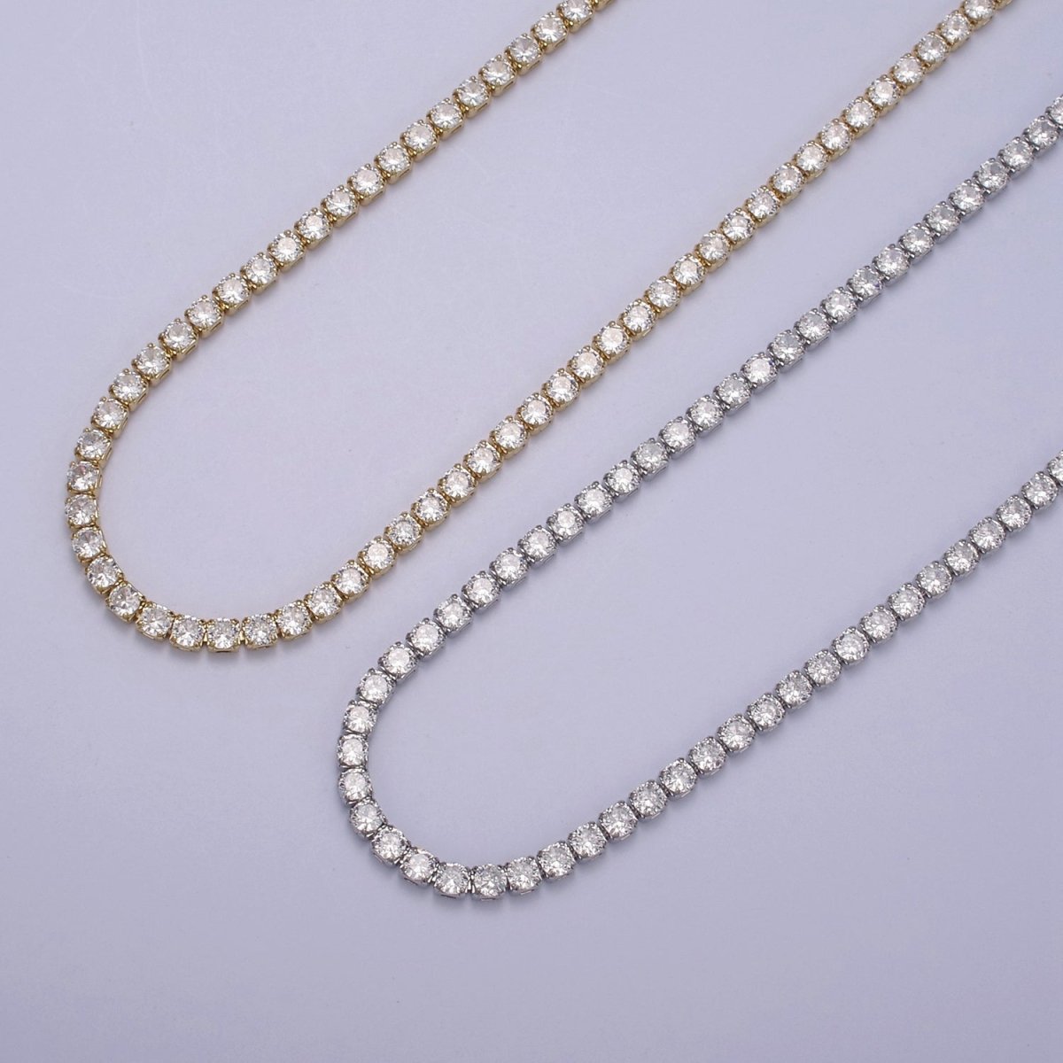 24K Gold Filled Clear CZ Tennis 18 Inch Layering Chain Necklace in Gold & Silver | WA-680 WA-681 Clearance Pricing - DLUXCA