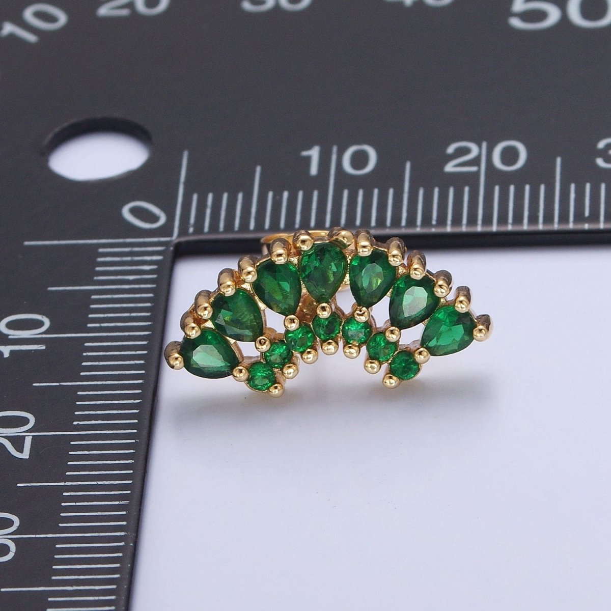 24K Gold Filled Clear, Green, Pink, Purple Teardrop CZ Fan Lined Stud Earrings | T-425~ T-427 - DLUXCA