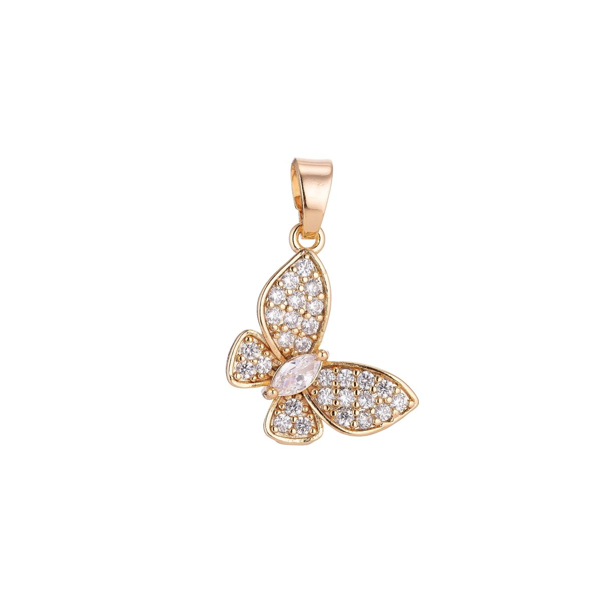 24K Gold Filled Clear Marquise Micro Paved CZ Butterfly Animal Pendant | H019 - DLUXCA