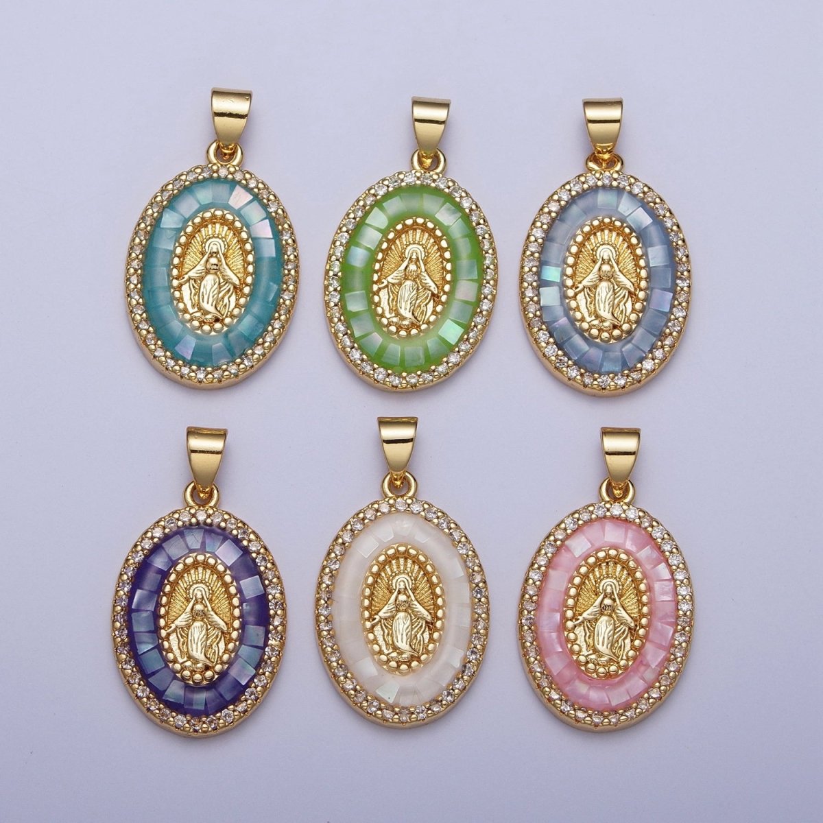 24K Gold Filled Clear Micro Pave Opal Mother Virgin Mary, Religious Miraculous Lady Guadalupe Pendant For Jewelry Making | X482-X487 - DLUXCA