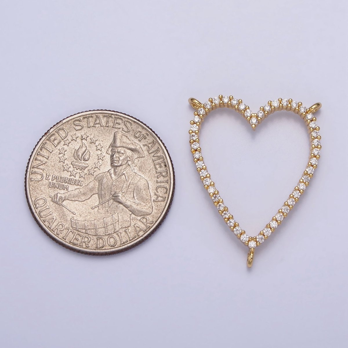 24K Gold Filled Clear Micro Paved CZ Heart Link Triple Three Way Connector Centerpiece for Necklace | AA807 - DLUXCA