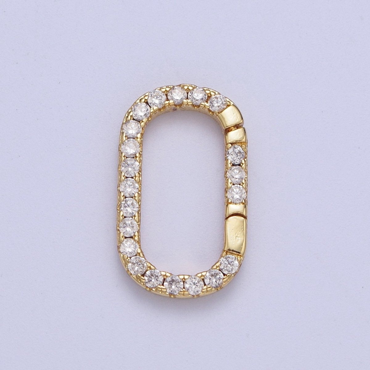 24K Gold Filled Clear Micro Paved CZ Long Oval Spring Gate Ring Supply For Jewelry Making L-935 - DLUXCA