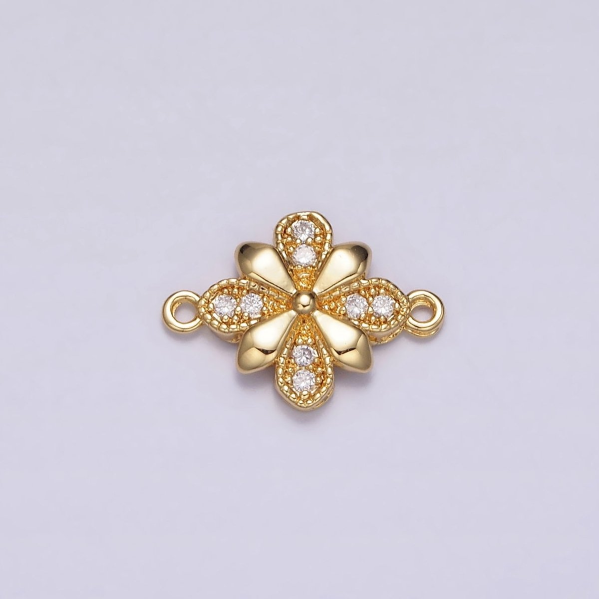 24K Gold Filled Clear Micro Paved Quatrefoil Flower Connector | Y-780 - DLUXCA