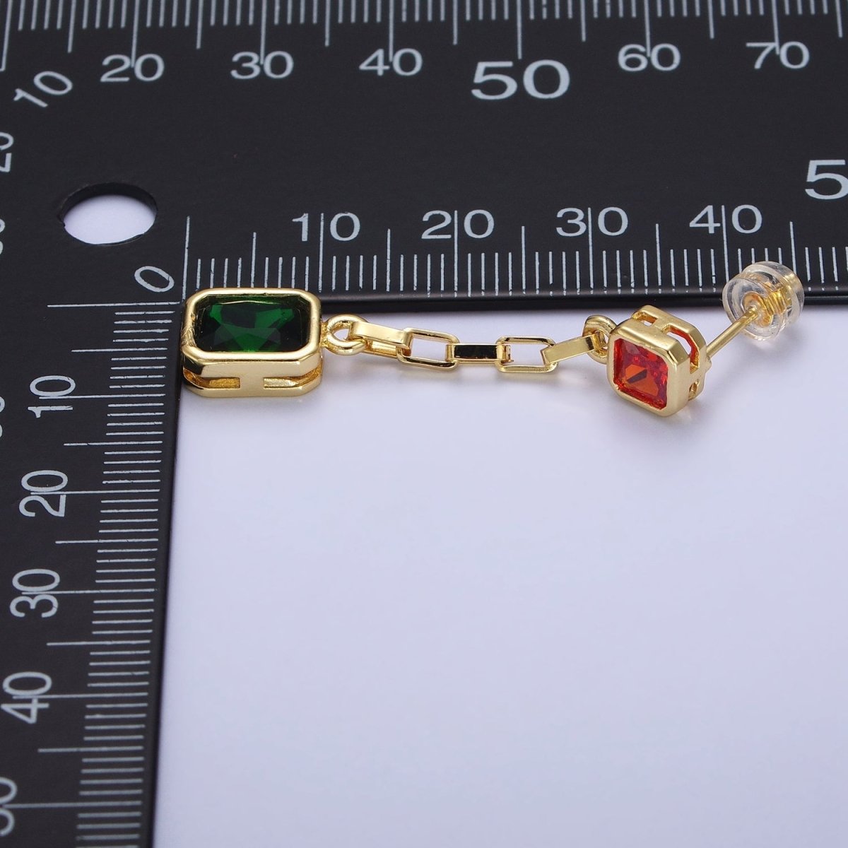 24K Gold Filled Clear, Multicolor Baguette CZ Drop Dangle Stud Earrings in Gold & Silver | AB615 - AB618 - DLUXCA