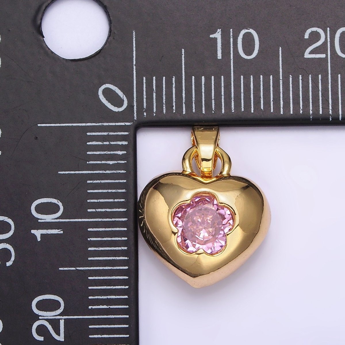 24K Gold Filled Clear, Pink Flower CZ Open Heart Pendant | AA590 AA591 - DLUXCA