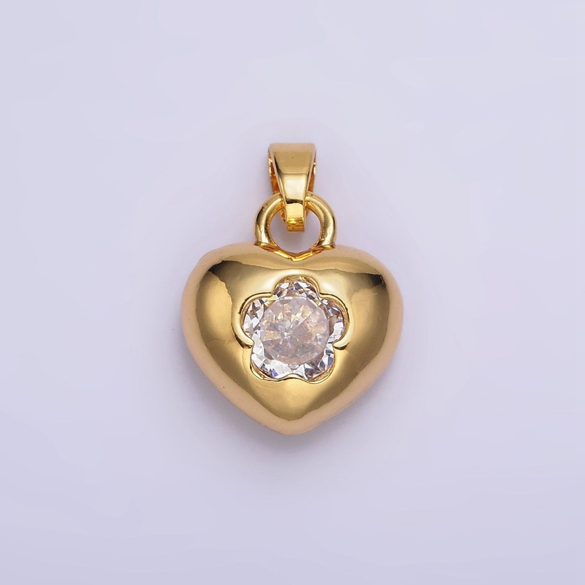 24K Gold Filled Clear, Pink Flower CZ Open Heart Pendant | AA590 AA591 - DLUXCA