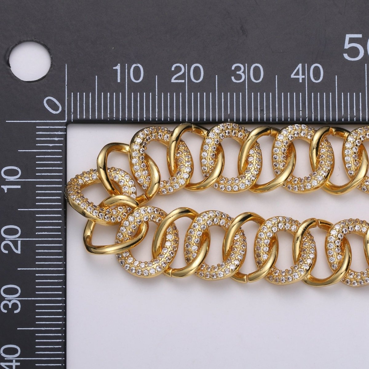 24K Gold Filled Cluster CZ CURB Rolo Chain by Yard, Sand Cubic Curb Chain, Fancy Roll Chain with Cubic Zirconia For Jewelry Making | ROLL-318 Clearance Pricing - DLUXCA