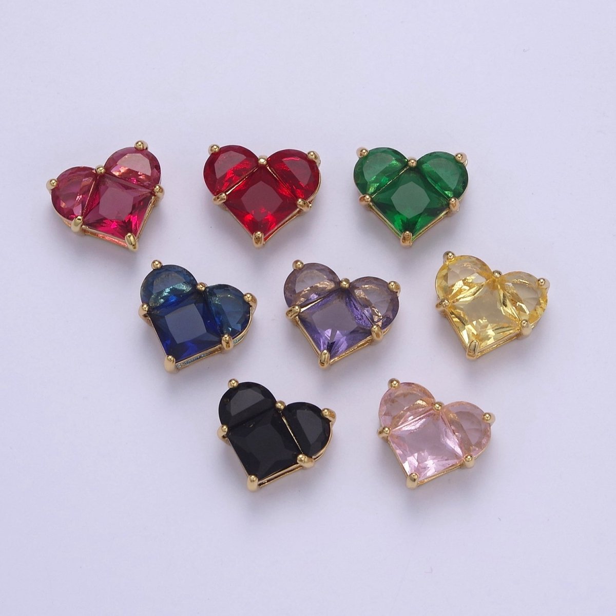 24K Gold Filled Colorful 10mm Cubic Zirconia Heart Love Spacer Beads | B-009 B-011 B-012 B-017 B-020 B-024 B-037 B-052 - DLUXCA