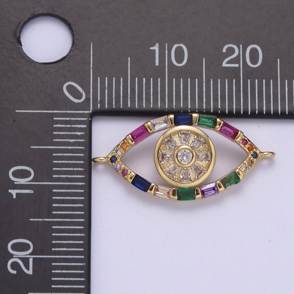 24K Gold Filled Colorful Evil Eye Charm Connector Rainbow Baguette Link Connector for Bracelet F-211 - DLUXCA