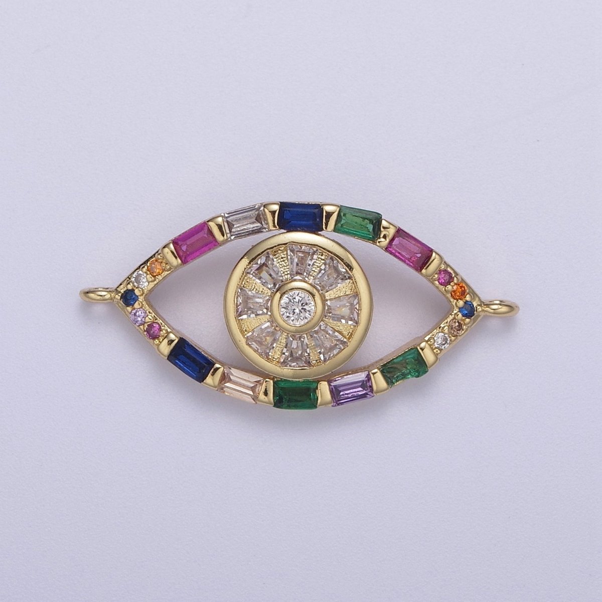 24K Gold Filled Colorful Evil Eye Charm Connector Rainbow Baguette Link Connector for Bracelet F-211 - DLUXCA