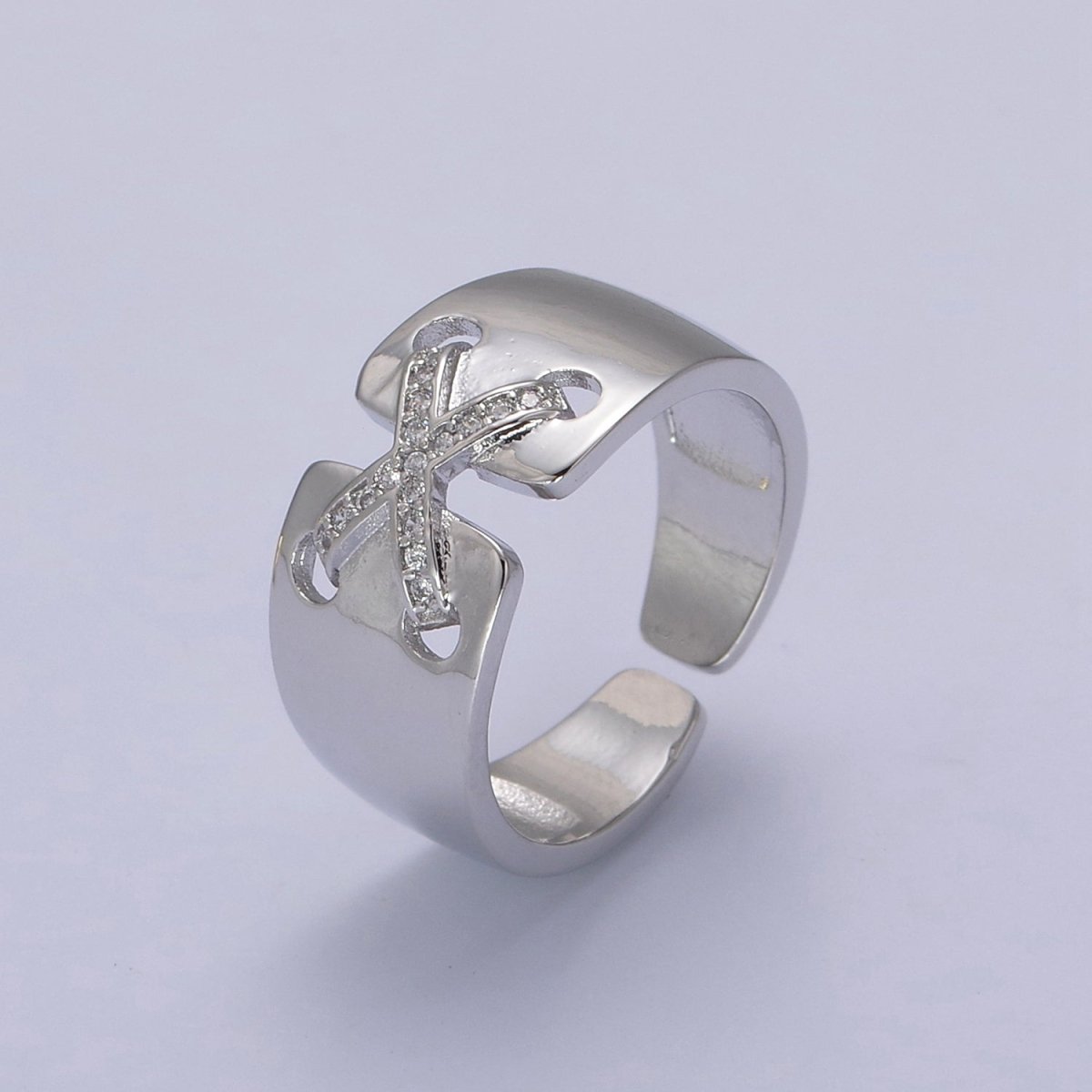 24K Gold Filled Cross X Ribbon Tied Ring, Thick Statement Gold & Silver Open Adjustable Ring U-533 U-534 - DLUXCA