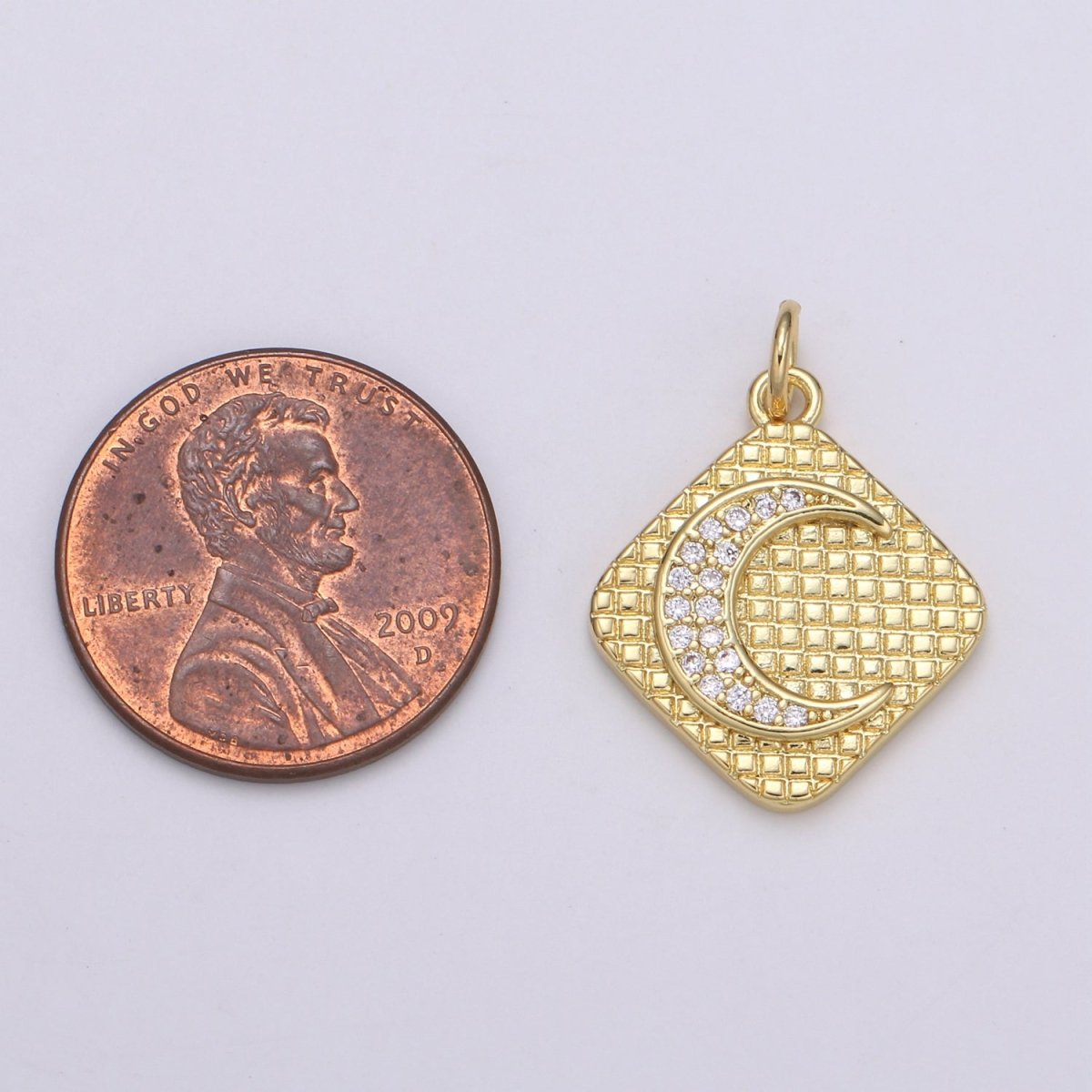 24K Gold Filled Crystal Diamond Moon Charm E-147 - DLUXCA