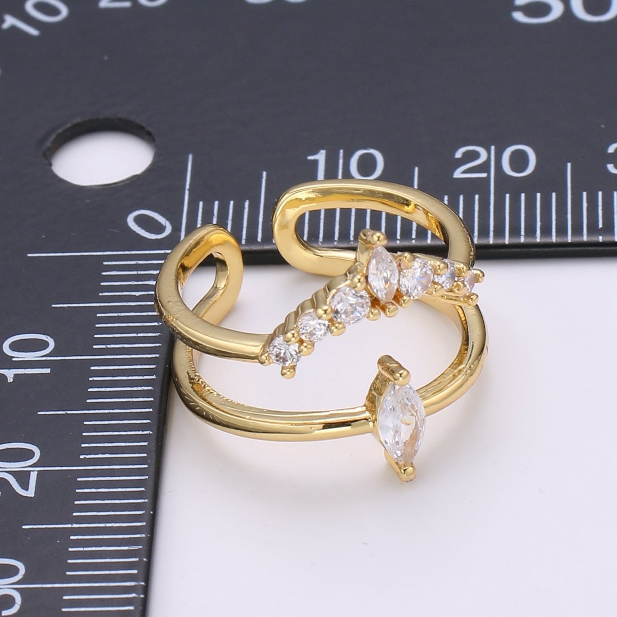 24K Gold Filled Crystal Double Layer Adjustable Ring - R321 - DLUXCA