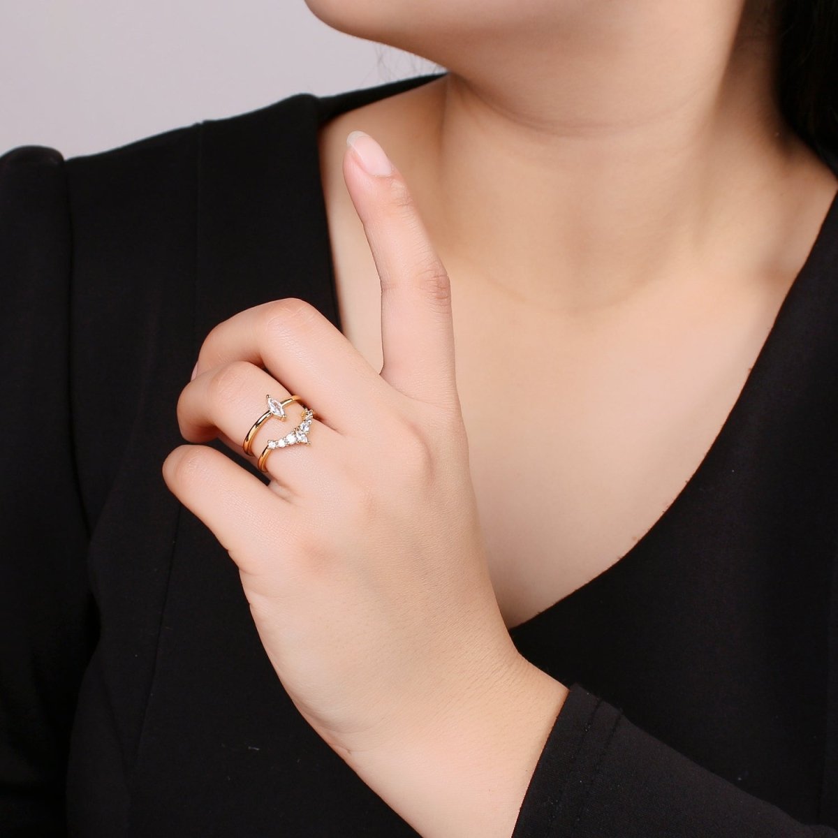 24K Gold Filled Crystal Double Layer Adjustable Ring - R321 - DLUXCA