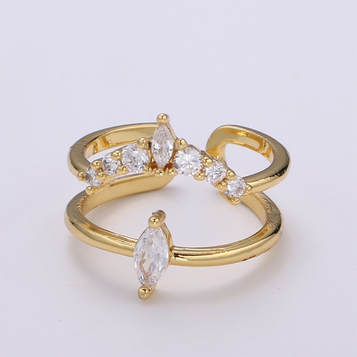 24K Gold Filled Crystal Double Layer Adjustable Ring - R321 - DLUXCA
