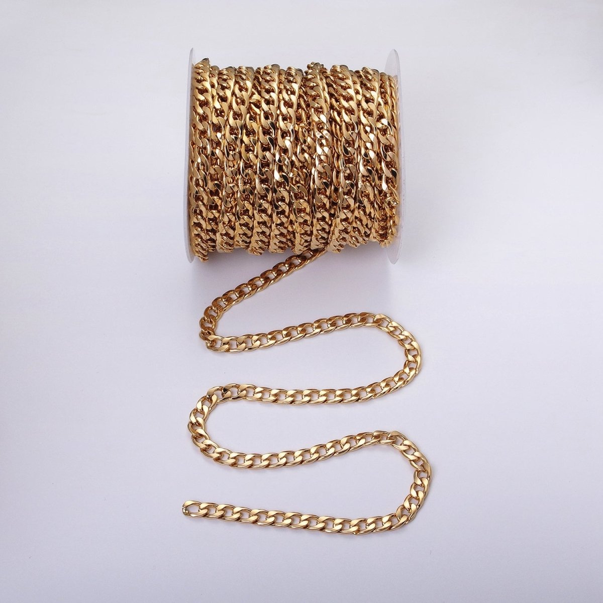 24k Gold Filled Cuban Curb Chain 7.5mm Unfinished Unisex Curb Link Chain by Yard Wholesale Jewelry Making Supplies | ROLL-1283 ROLL-1284 Clearance Pricing - DLUXCA