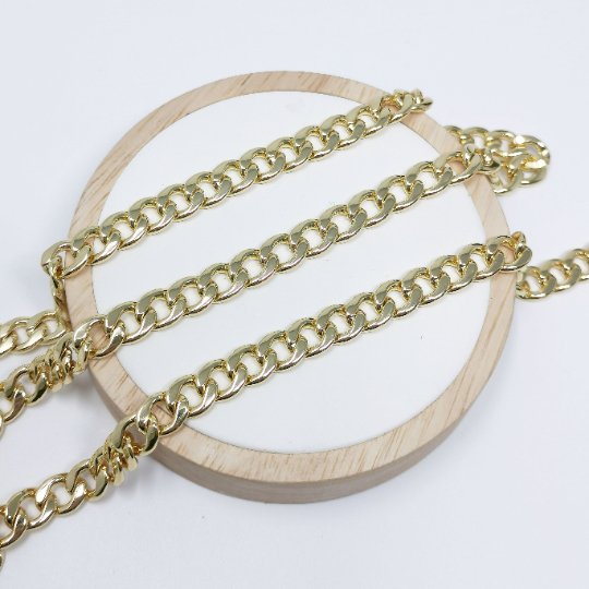 24K Gold Filled Cuban CURB Chain by Yard, Cuban Link Chain for Necklace Bracelet Anklet Supply, 10.1X8mm Wide Chain For Jewelry Making | ROLL-391 Clearance Pricing - DLUXCA