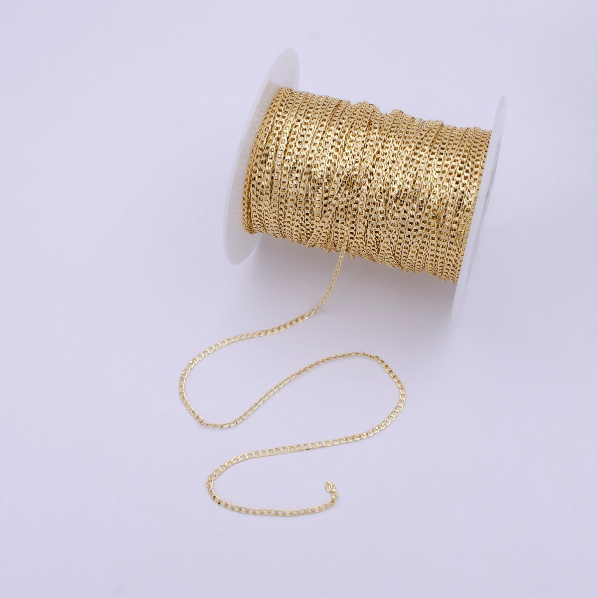 24K Gold Filled Cuban Link Curb Chain by Yard, Wholesale 2.3mm Width Flat Figaro Chain For Jewelry Making | ROLL-713 Clearance Pricing - DLUXCA