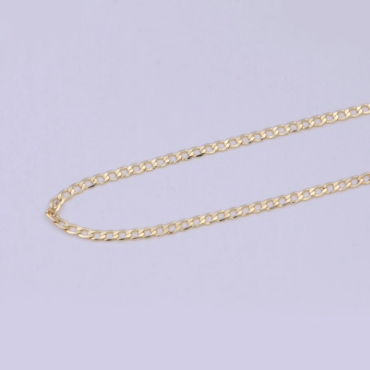 24K Gold Filled Cuban Link Curb Chain by Yard, Wholesale 2.3mm Width Flat Figaro Chain For Jewelry Making | ROLL-713 Clearance Pricing - DLUXCA