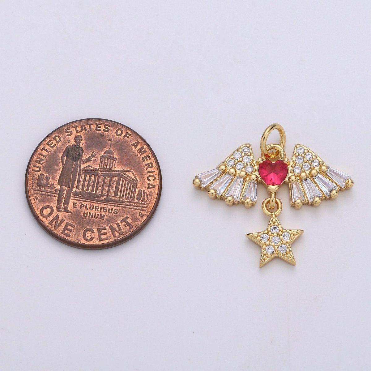 24k Gold Filled Cubic Angel wing heart charms Gold Star Charm Celestial Jewelry Making Supply, D-626 - DLUXCA