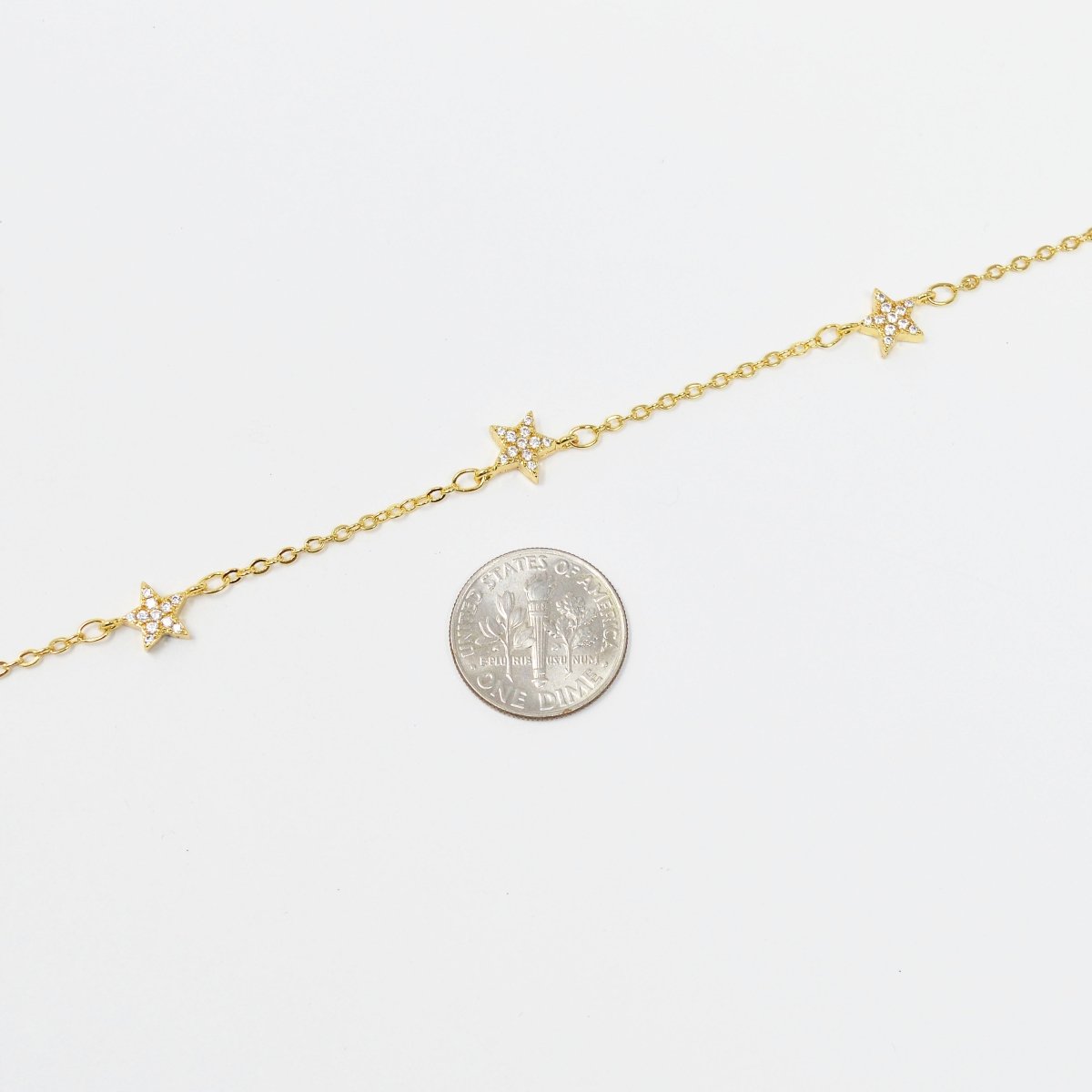 24K Gold Filled Cubic Star Chain by Yard, Polaris CZ Charm Specialty Link Chain by Foot, North Star 6.8mm x6.8mm Chain 0.7mm Thick | ROLL-415 Clearance Pricing - DLUXCA