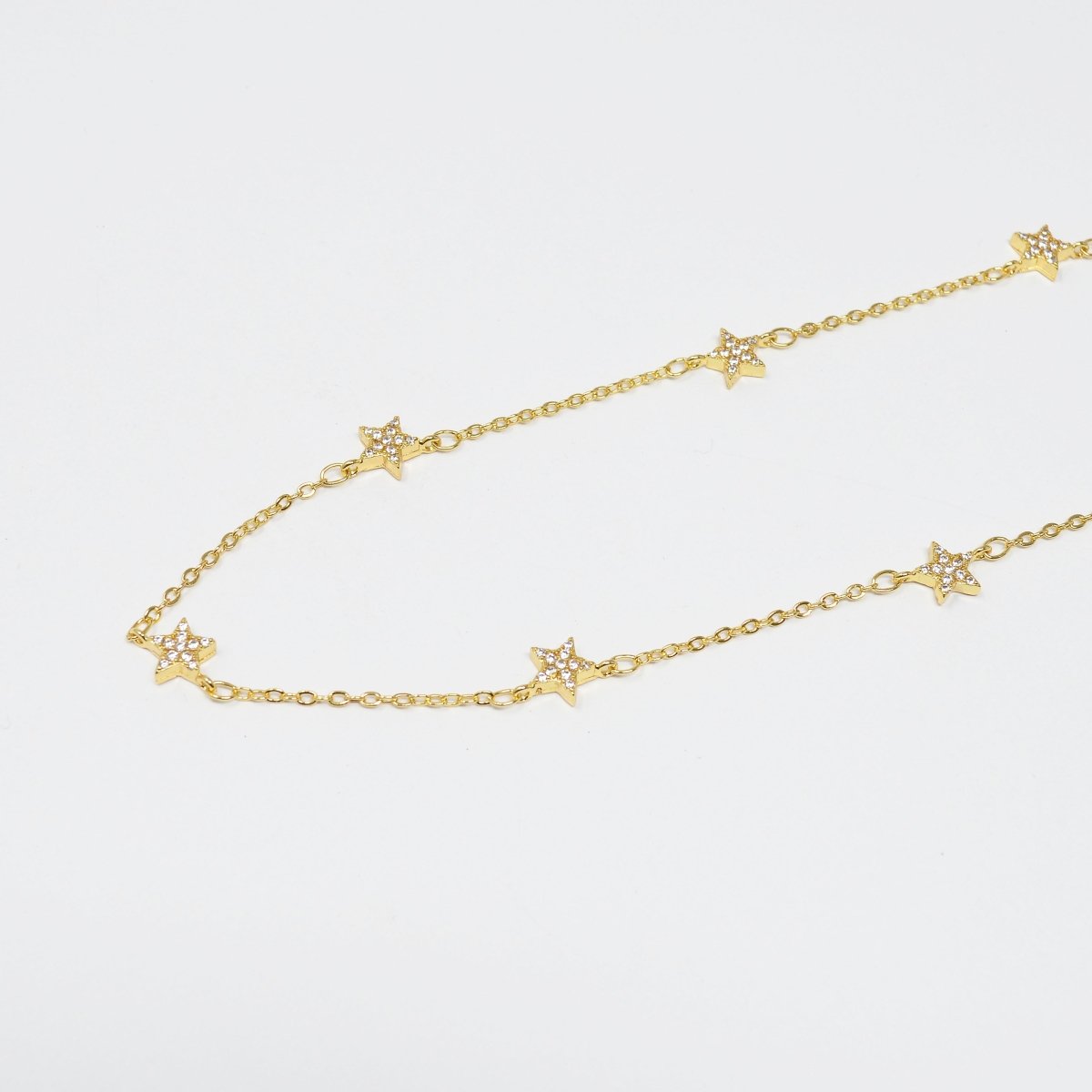 24K Gold Filled Cubic Star Chain by Yard, Polaris CZ Charm Specialty Link Chain by Foot, North Star 6.8mm x6.8mm Chain 0.7mm Thick | ROLL-415 Clearance Pricing - DLUXCA