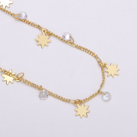 24K Gold Filled Curb Chain by Yard, Polaris Star CZ Charm Specialty Link Chain by Yard, Unfinished Designed Curb Chain For Jewelry Making | ROLL-324 Clearance Pricing - DLUXCA
