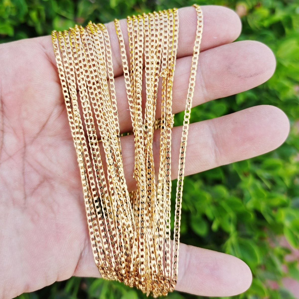 24K Gold Filled Curb Chain Necklace, 19.8 Inch Layering Curb Chain Necklace, Dainty 2mm Curb Necklace w/ Lobster Clasps | CN-871 Clearance Pricing - DLUXCA