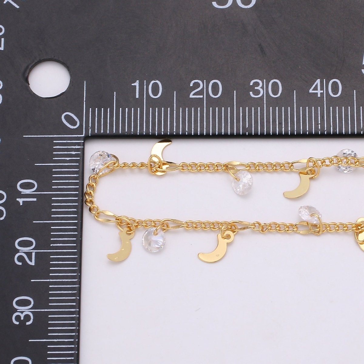 24K Gold Filled Curb Crescent Solitaire CZ CZ Cubic Chain by Yard, Rosary Chain Findings, DIY Chains Crafts Accessories Making Supply | ROLL-394 Clearance Pricing - DLUXCA