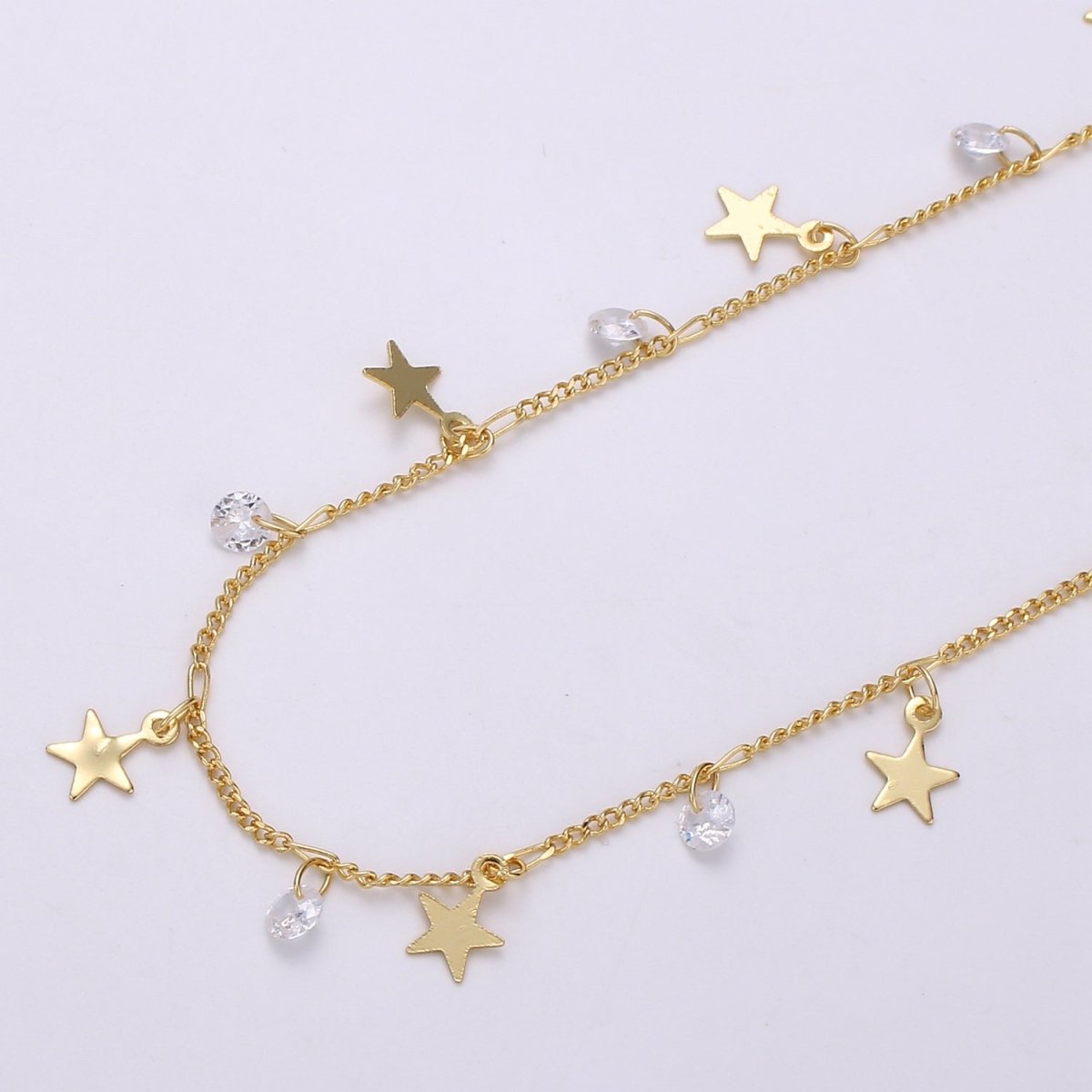 24K Gold Filled Curb Twisted Chain By Yard, Star CZ Charm Twisted Linked Chain by Yard, Designed Curb Unfinished Chain For Jewelry Making | ROLL-325 Clearance Pricing - DLUXCA