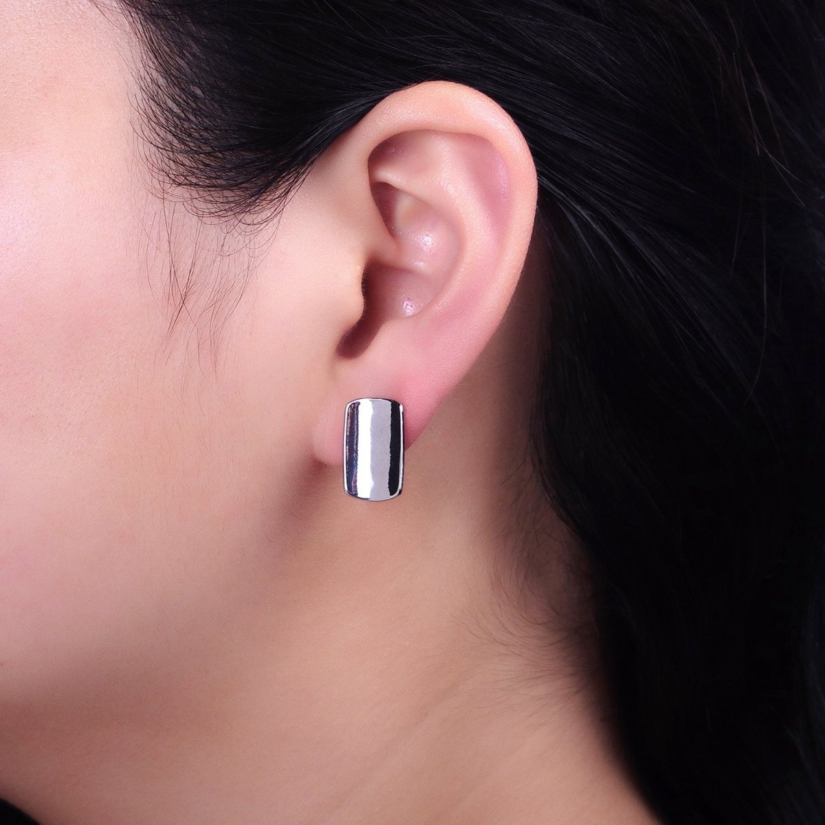 24K Gold Filled Curved Oblong Rectangular Open Loop English Lock Earrings Supply in Silver & Gold | Z-198 Z-333 - DLUXCA