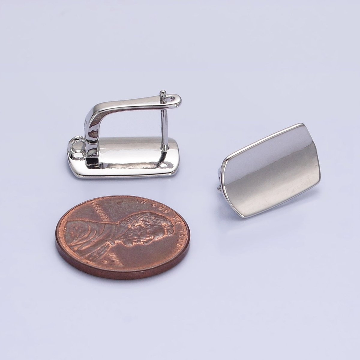 24K Gold Filled Curved Oblong Rectangular Open Loop English Lock Earrings Supply in Silver & Gold | Z-198 Z-333 - DLUXCA