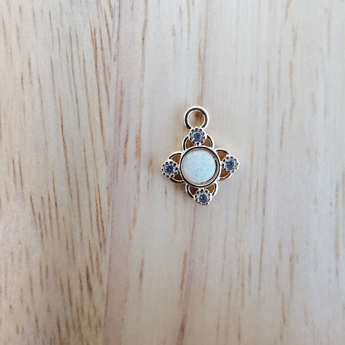 24K Gold Filled Cute Opal Flower Micro Pave CZ Charms, Dainty Blue Floral Cubic Zirconia Charm Bracelet Earring Necklace for Jewelry Making E-546 E-547 - DLUXCA