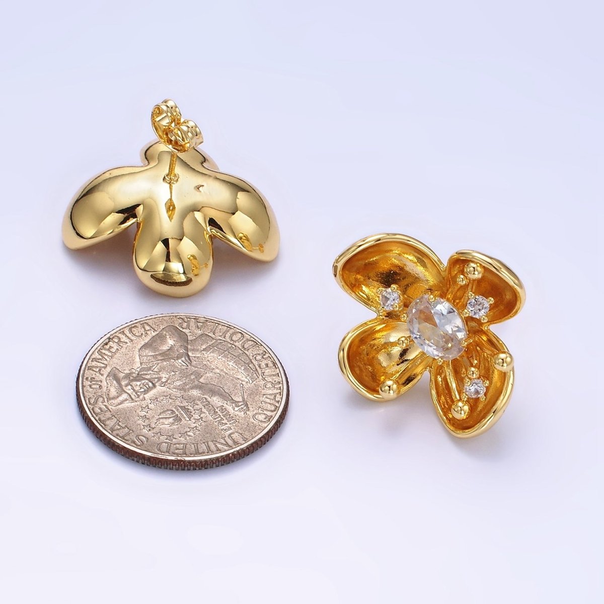 24K Gold Filled CZ Bud Foil Flower Stud Earrings | AB1401 - DLUXCA