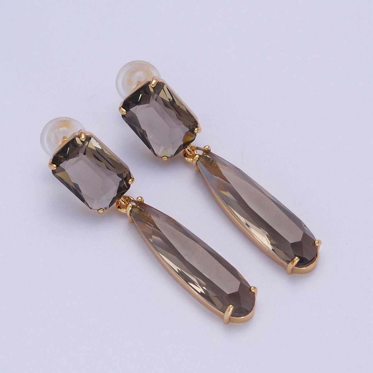 24K Gold Filled CZ Cubic Zirconia Baguette Teardrop Dangle Studs Earrings | Y-232~Y-243 - DLUXCA