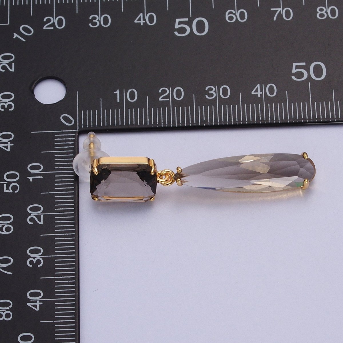 24K Gold Filled CZ Cubic Zirconia Baguette Teardrop Dangle Studs Earrings | Y-232~Y-243 - DLUXCA