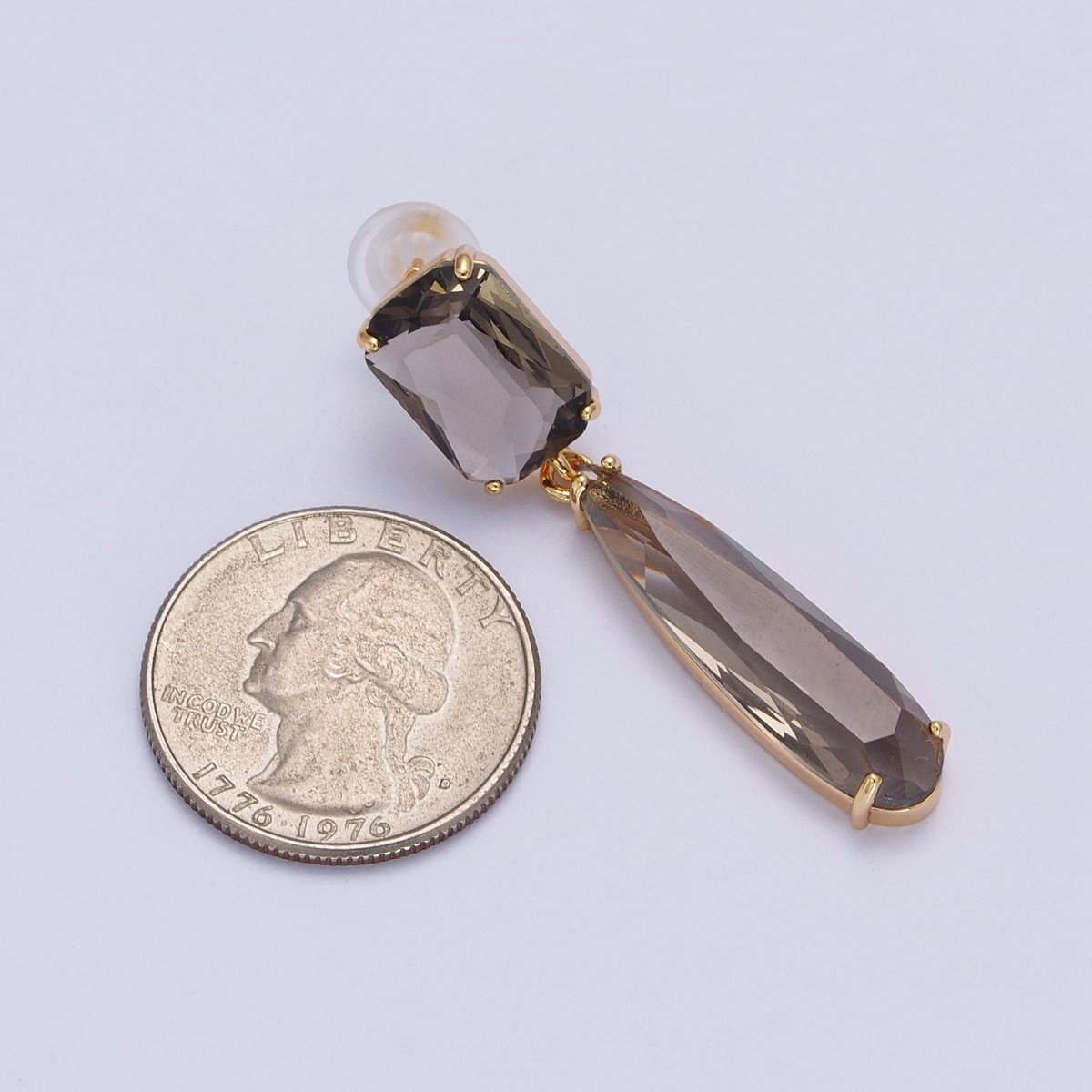 24K Gold Filled CZ Cubic Zirconia Baguette Teardrop Dangle Studs Earrings | Y-232~Y-243 - DLUXCA