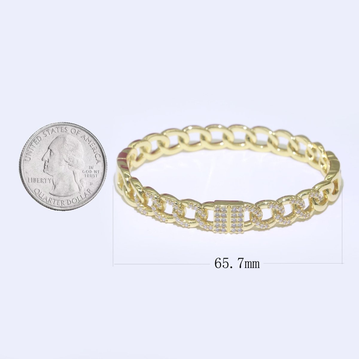 24K Gold Filled CZ Curb Cable Chain Link Bracelet Stackable Jewelry | WA-069 Clearance Pricing - DLUXCA