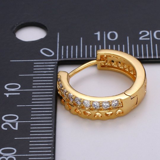24K Gold Filled CZ Heart Hoop Earrings, Micro Pave Cartilage Huggie Hoop Earrings, Lever back Earrings, Hypoallergenic Q-503 - DLUXCA