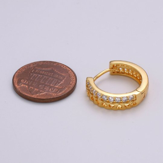 24K Gold Filled CZ Heart Hoop Earrings, Micro Pave Cartilage Huggie Hoop Earrings, Lever back Earrings, Hypoallergenic Q-503 - DLUXCA