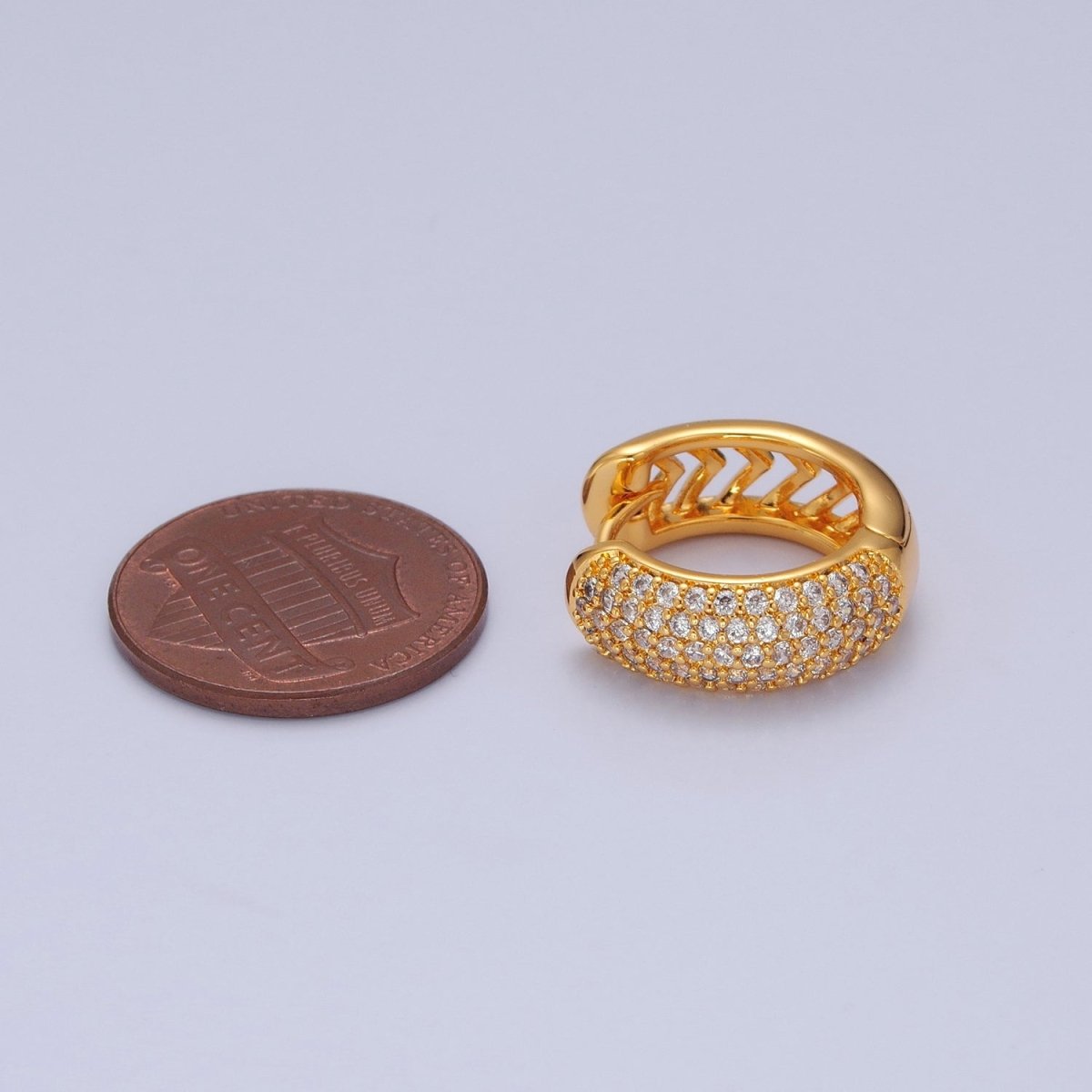 24K Gold Filled CZ Hoop Earrings-Medium Huggie Hoop Earrings-Dainty CZ Earrings T-457 - DLUXCA