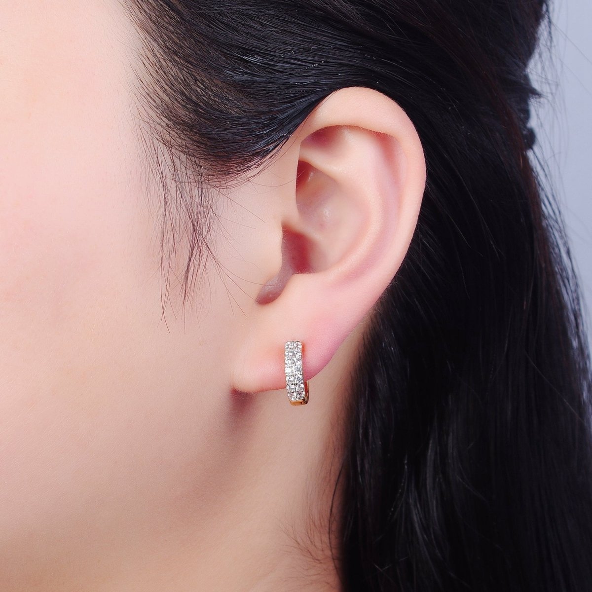 24K Gold Filled CZ Hoop Earrings Small Lever Back Huggie Hoop Earrings-Dainty CZ Earrings T-455 - DLUXCA