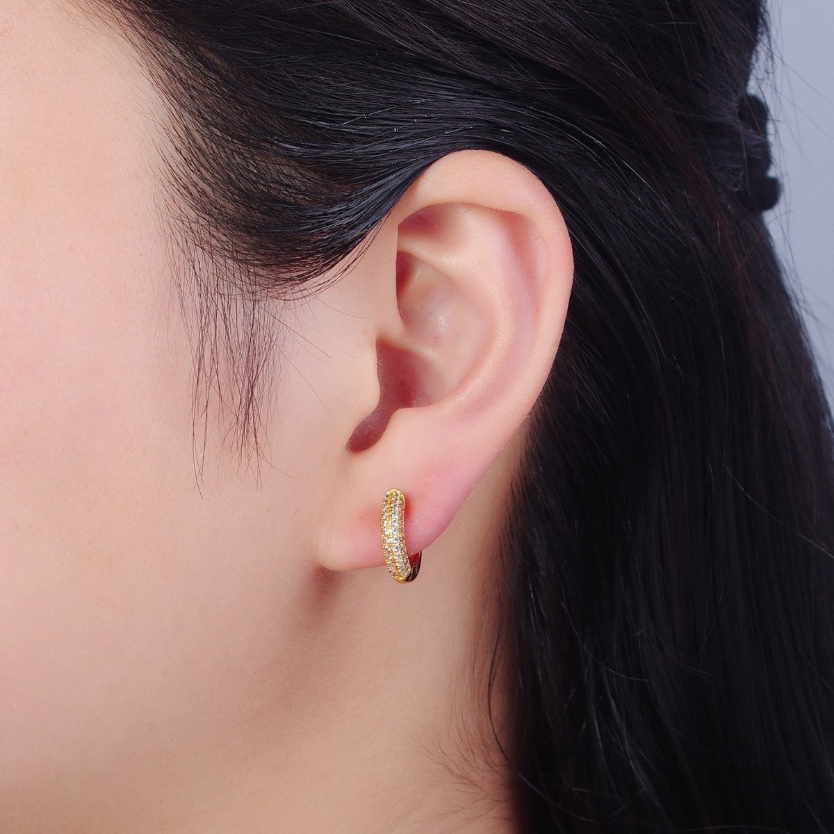 24K Gold Filled CZ Hoop Earrings Small Lever Back Huggie Hoop Earrings-Dainty CZ Earrings T-456 - DLUXCA