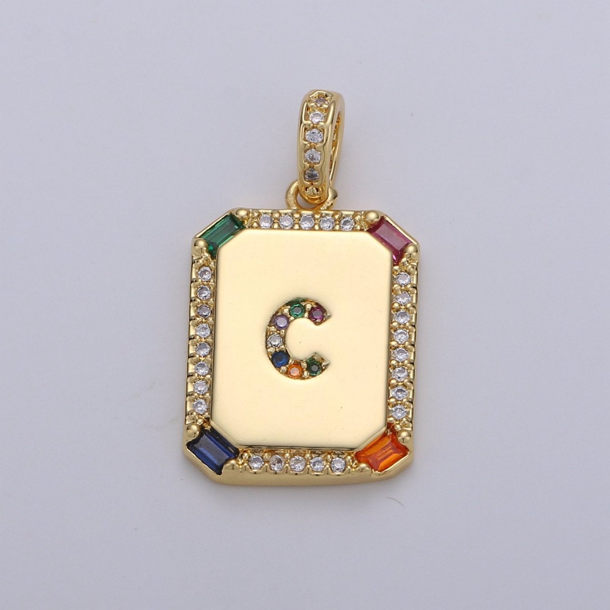 24K Gold Filled CZ Micro Pave Initial Letter Pendant, Initials Letter Tag Charm Rainbow Letter A-Z For Necklace Making, Jewelry Findings A-001 to A-013 - DLUXCA