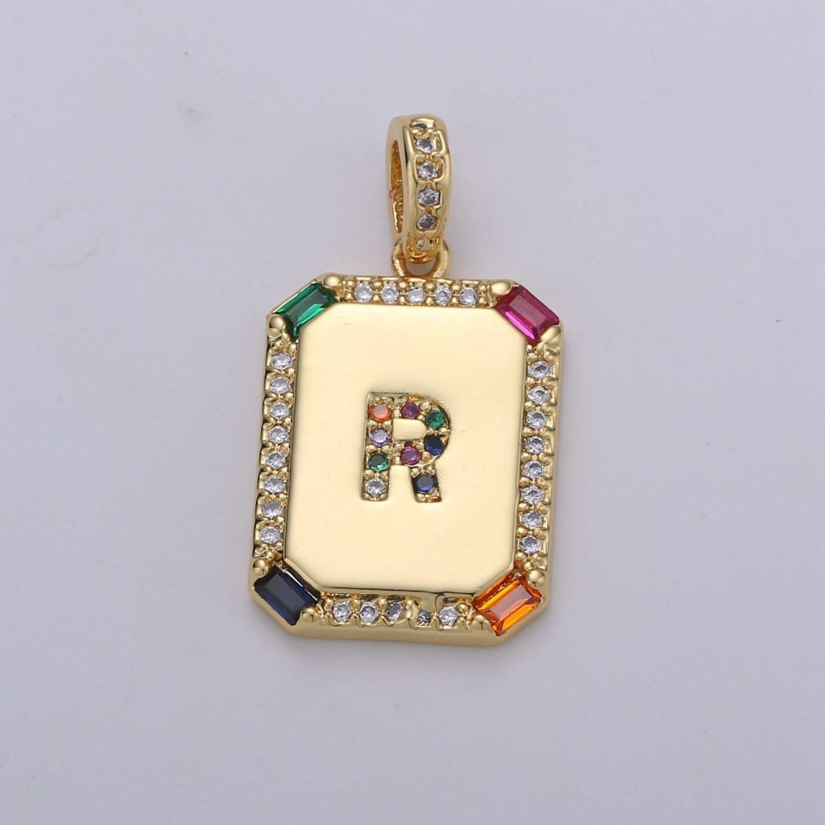 24K Gold Filled CZ Micro Pave Initial Letter Pendant, Initials Letter Tag Charm Rainbow Letter A-Z For Necklace Making, Jewelry Findings A-001 to A-013 - DLUXCA