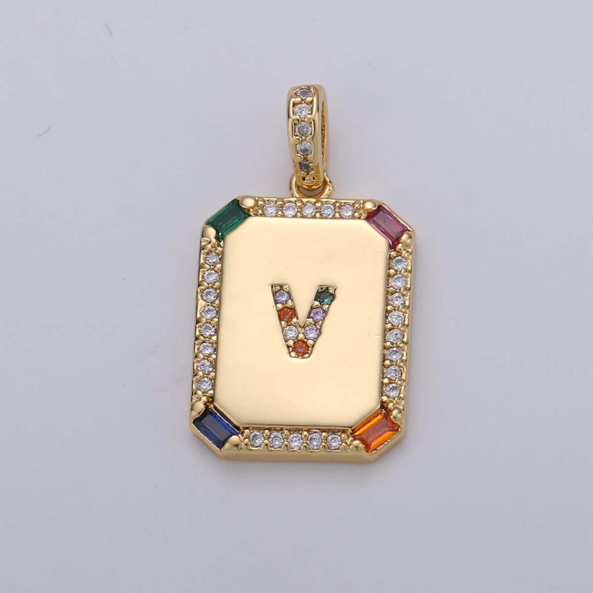 24K Gold Filled CZ Micro Pave Initial Letter Pendant, Initials Letter Tag Charm Rainbow Letter A-Z For Necklace Making, Jewelry Findings A-001 to A-013 - DLUXCA